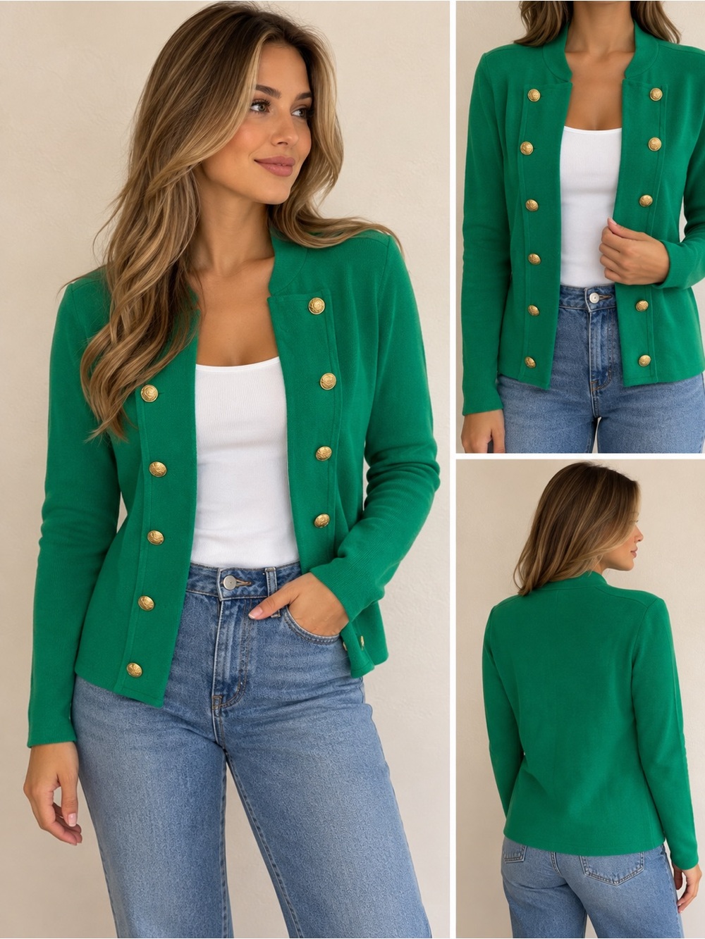 Jones New York Emerald Green Double-Breasted Knit Blazer